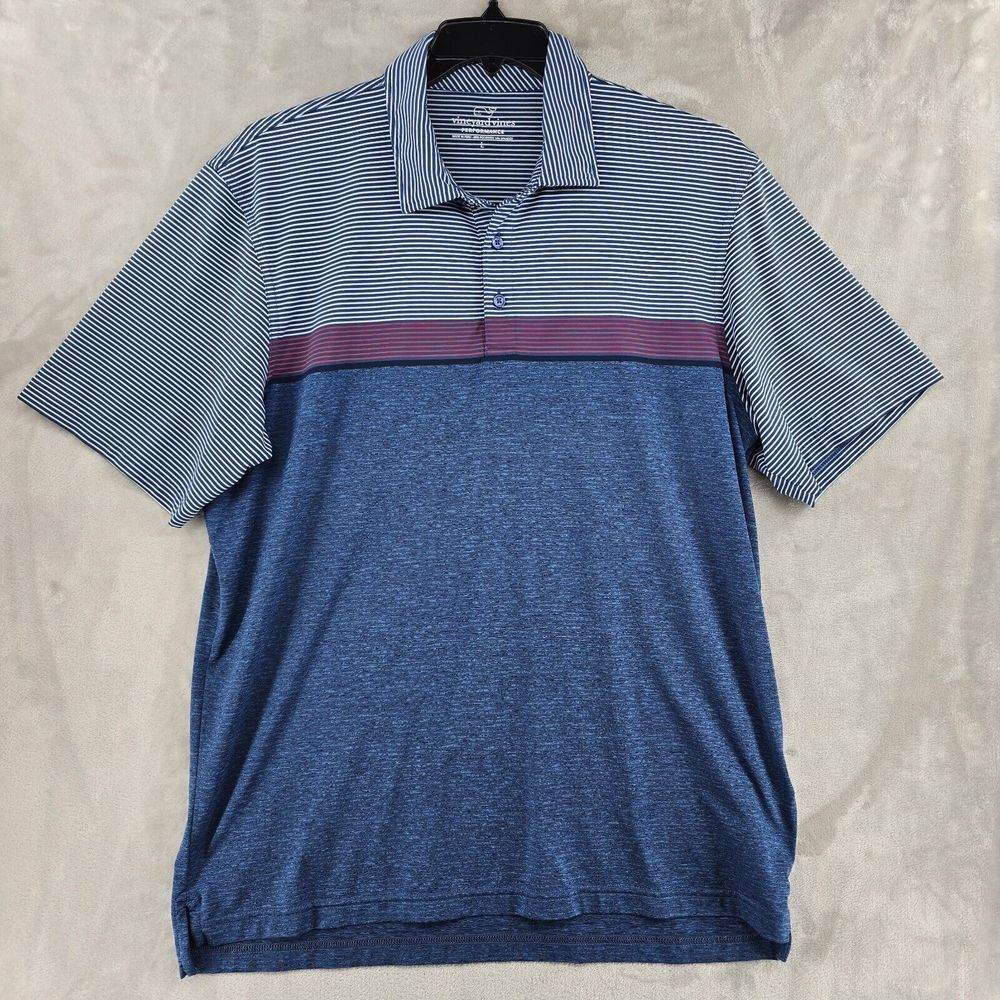 Vineyard Vines Performance Golf Polo Mens Large Blue Stripes Polyester Streach
